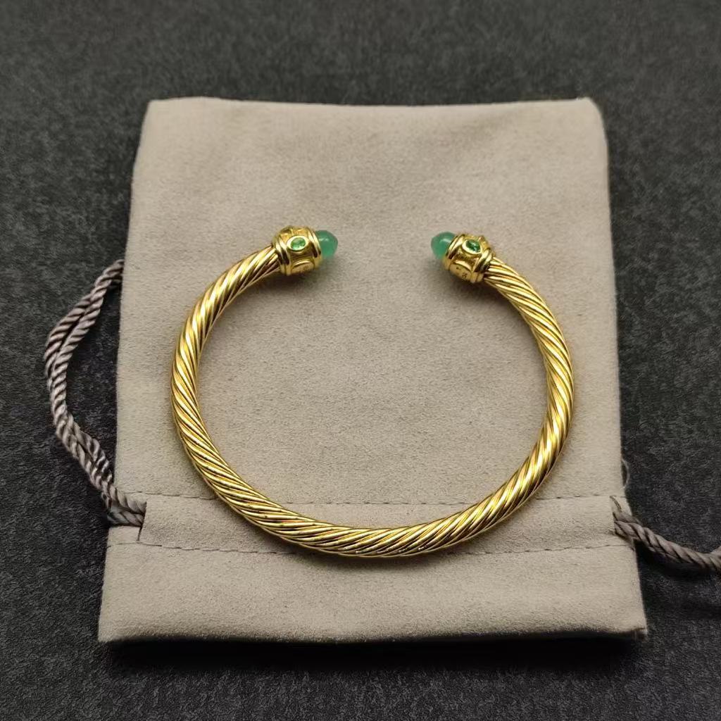 Renaissance® Classic Cable Bracelet Sterling gold with 14K Yellow Gold, green Topaz and Lapis, 5mm