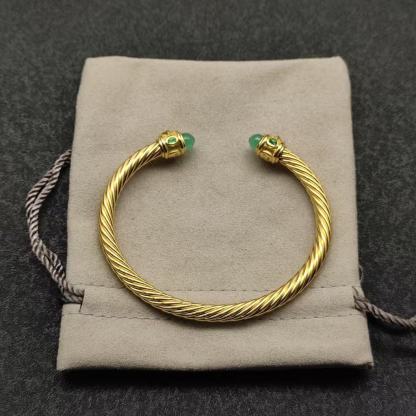 Renaissance® Classic Cable Bracelet Sterling gold with 14K Yellow Gold, green Topaz and Lapis, 5mm