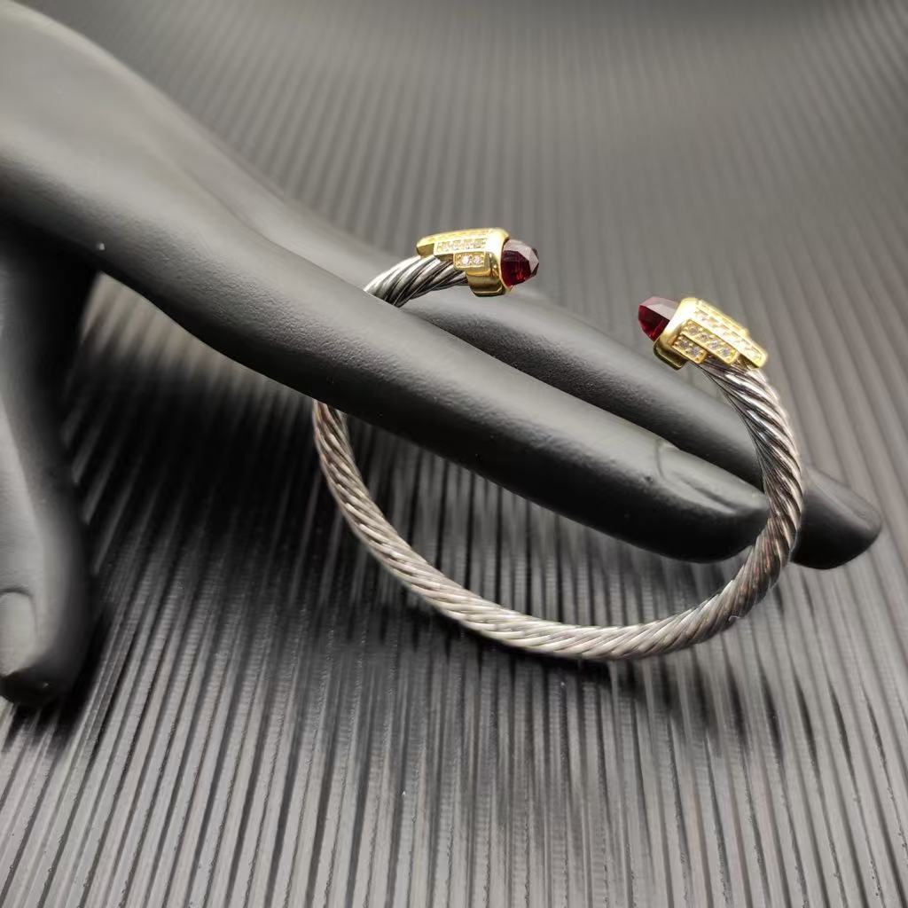 Cable Bracelet with Rhodolite Garnet & Diamond Accents  5mm