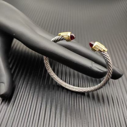 Cable Bracelet with Rhodolite Garnet & Diamond Accents  5mm