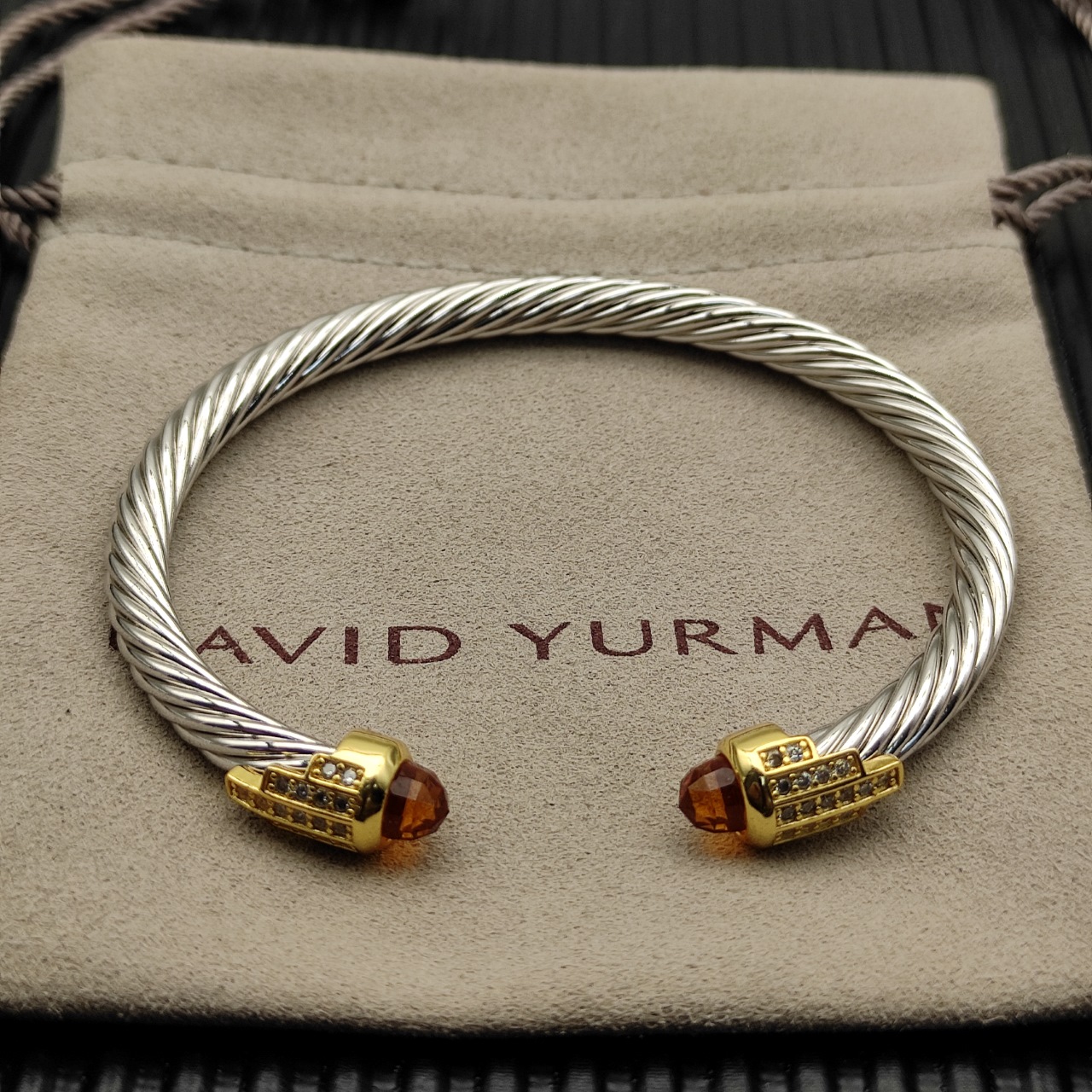 5mm Cable Bracelet with Champagne Topaz & Diamond Accents
