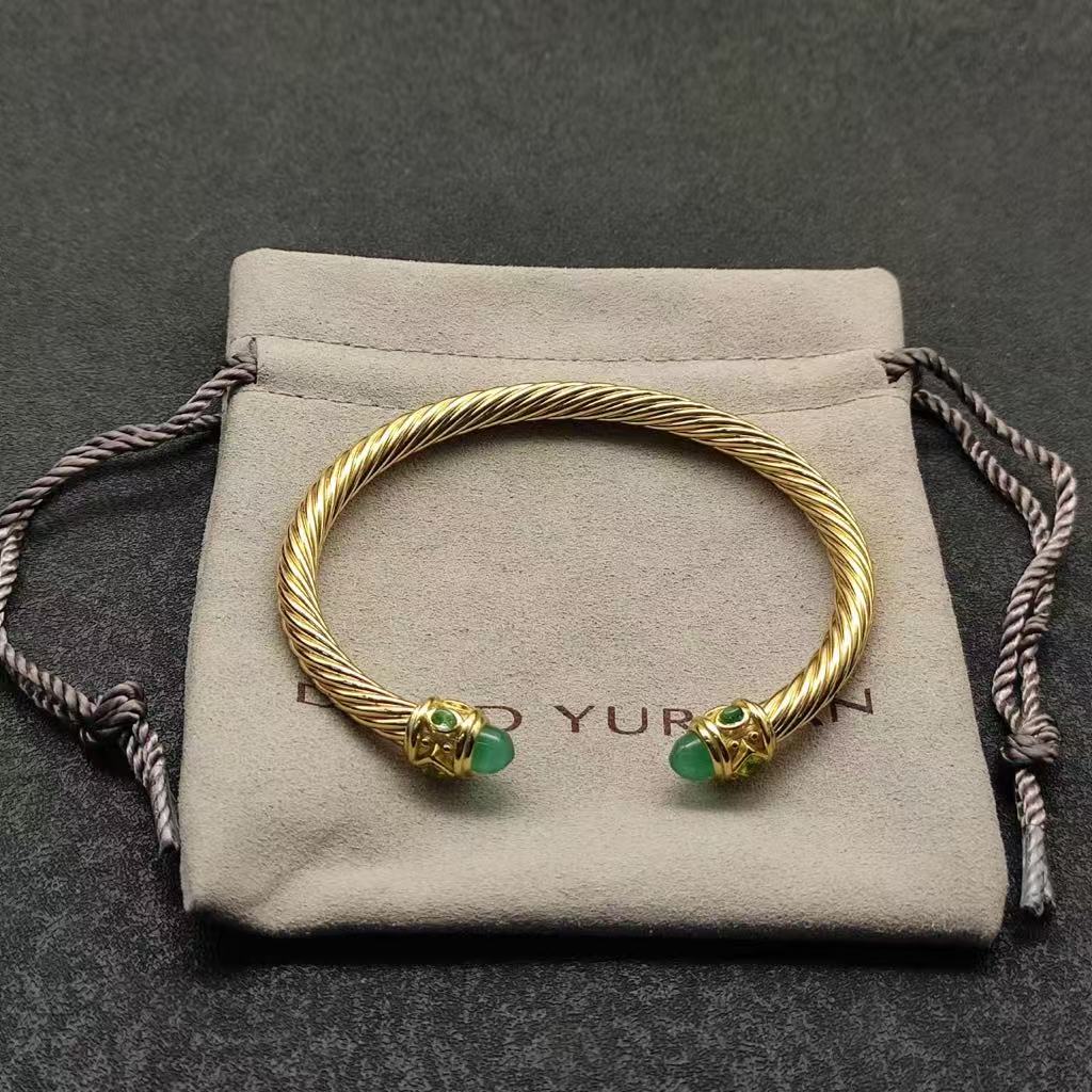 Renaissance® Classic Cable Bracelet Sterling gold with 14K Yellow Gold, green Topaz and Lapis, 5mm