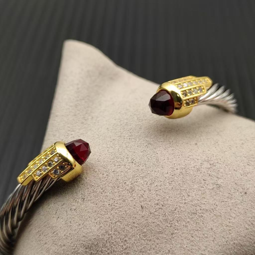 Cable Bracelet with Rhodolite Garnet & Diamond Accents  5mm