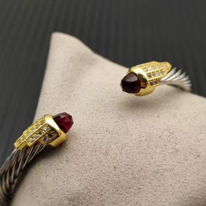 Cable Bracelet with Rhodolite Garnet & Diamond Accents  5mm