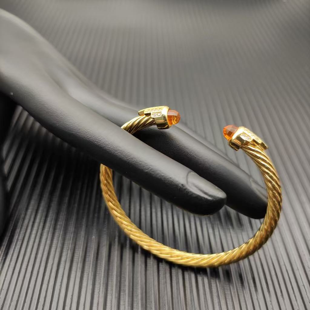 Cable Bracelet with Champagne Diamonds & Diamond Accents  5mm