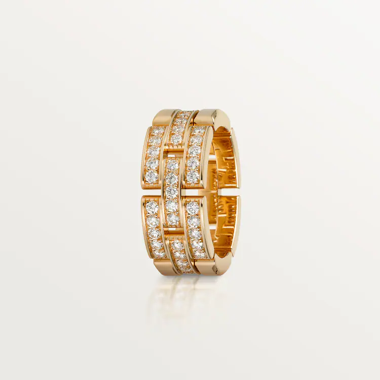 MAILLON PANTHÈRE RING, 3 HALF DIAMOND-PAVED ROWS