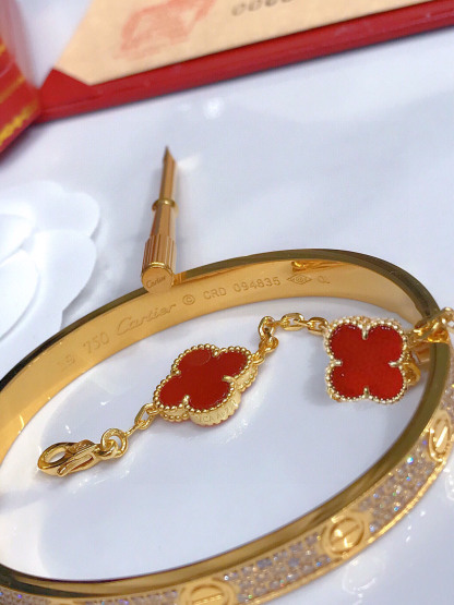 LOVE BRACELET, DIAMOND-PAVED + Vintage Alhambra bracelet, 5 motifs