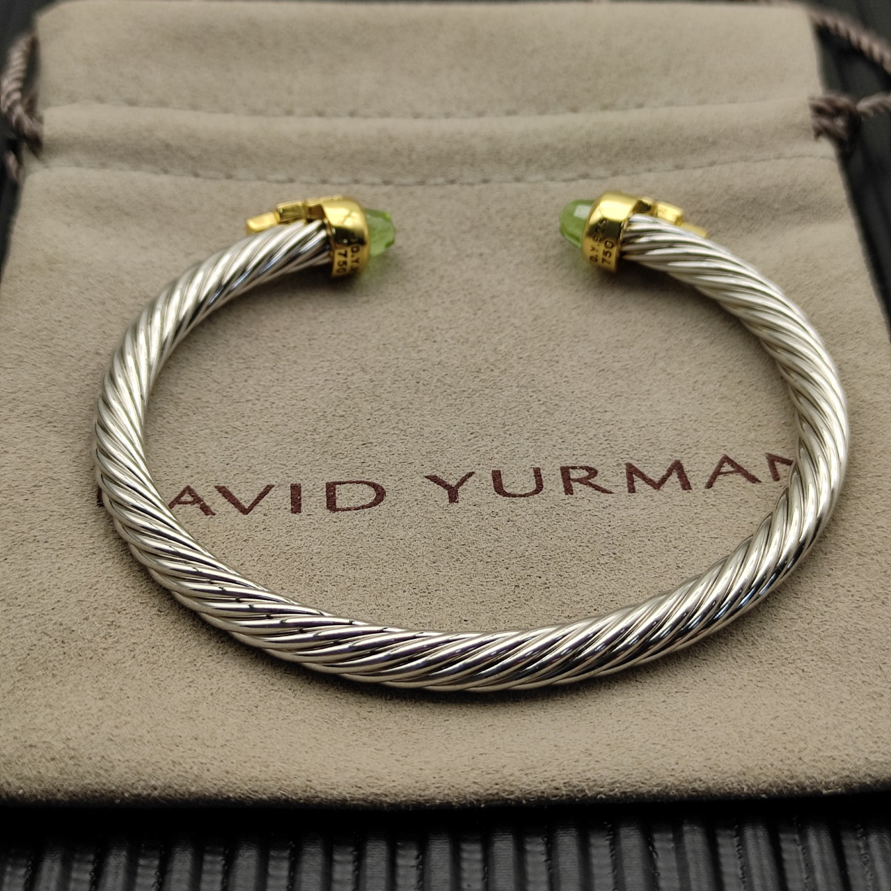 5mm Cable Bracelet with Light Green Topaz & Diamond Accents