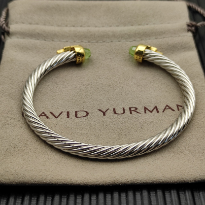 5mm Cable Bracelet with Light Green Topaz & Diamond Accents