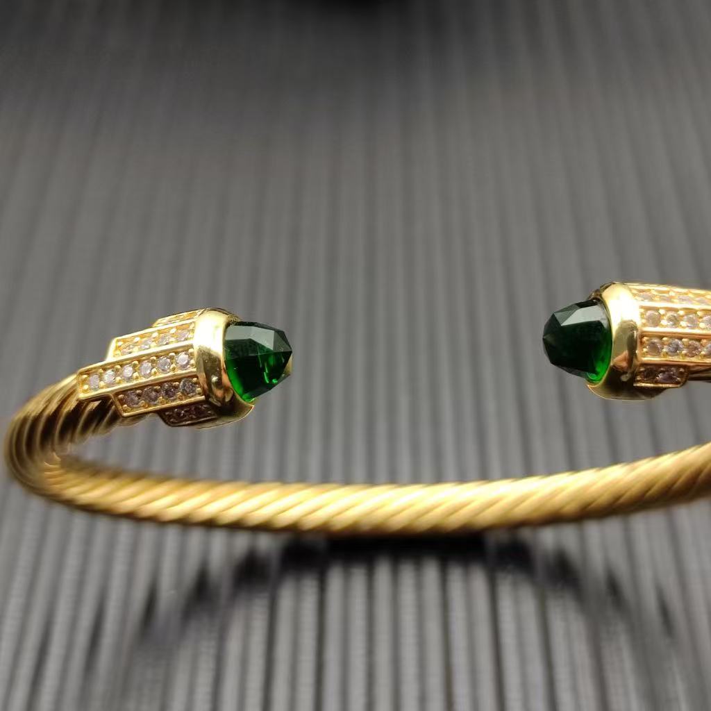 Cable Bracelet with Peridot & Diamond Accents  5mm