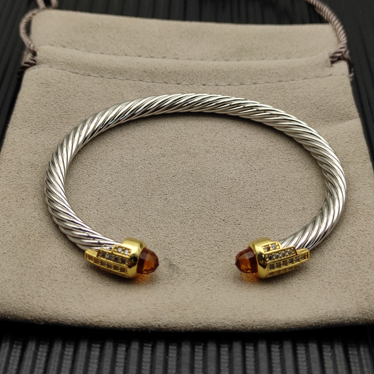 5mm Cable Bracelet with Champagne Topaz & Diamond Accents