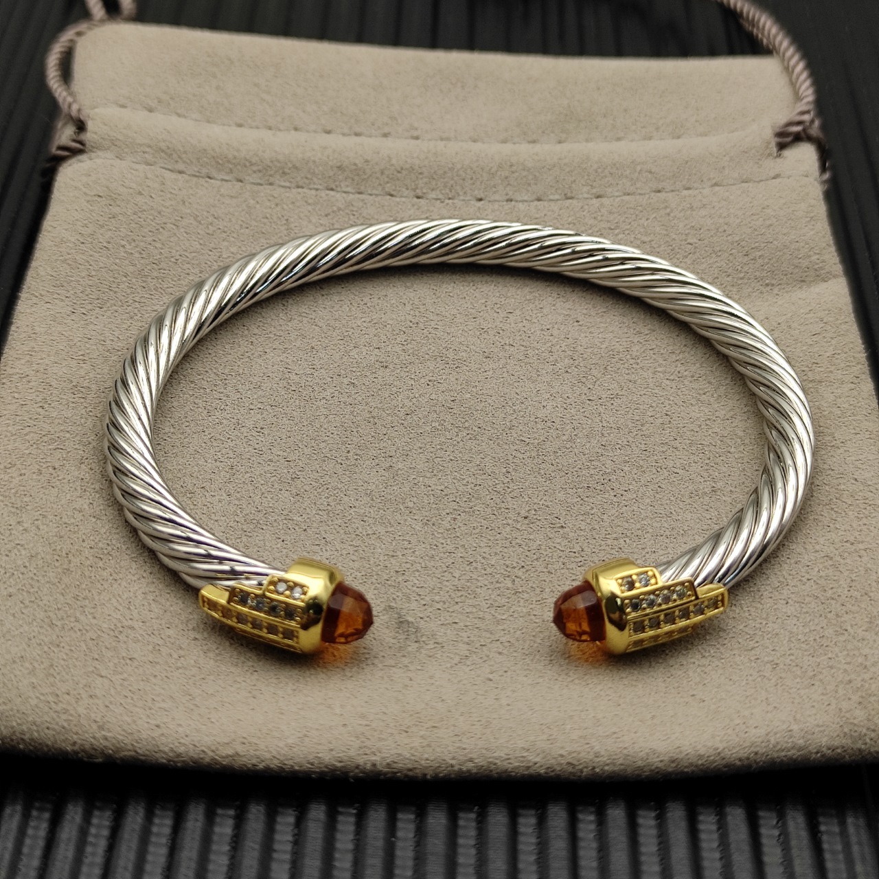 5mm Cable Bracelet with Champagne Topaz & Diamond Accents