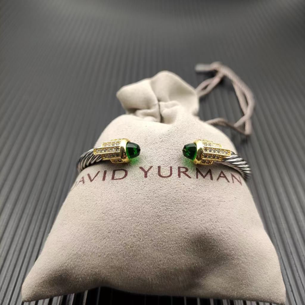 5mm Cable Bracelet with Dark Peridot & Diamond Accents