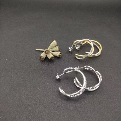 Crossover Hoop Earrings Sterling Silver with 18K Yellow Gold 33.7mm