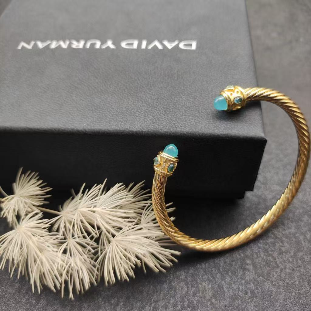 Renaissance® Classic Cable Bracelet Sterling gold with 14K Yellow Gold, blue Topaz and Lapis, 5mm