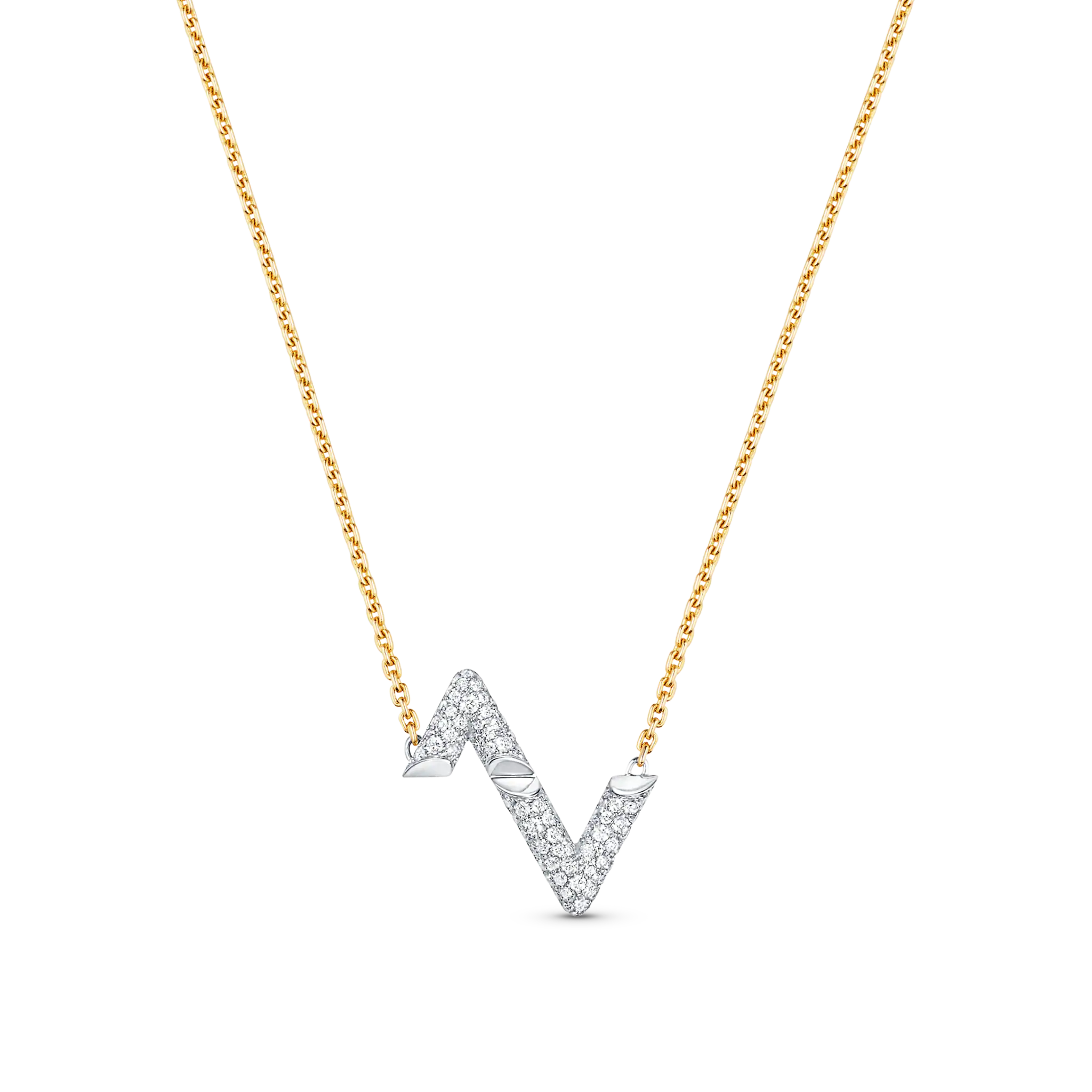 Volt Upside Down Pendant, Yellow Gold, White Gold And Diamonds