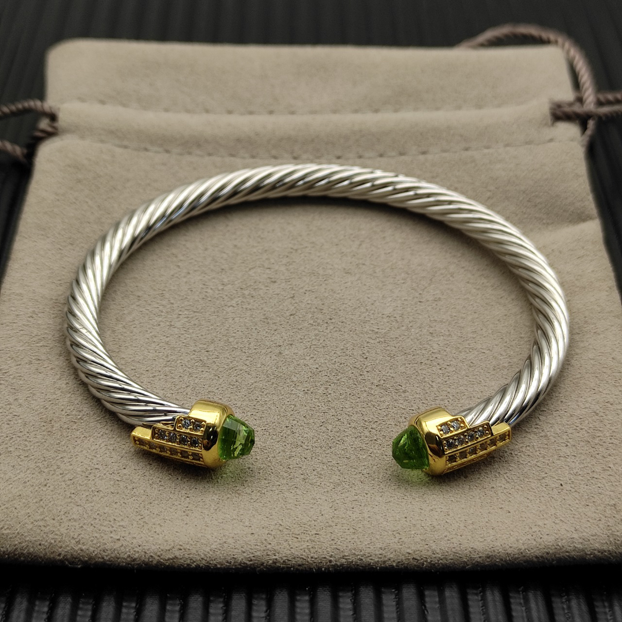 5mm Cable Bracelet with Light Green Topaz & Diamond Accents