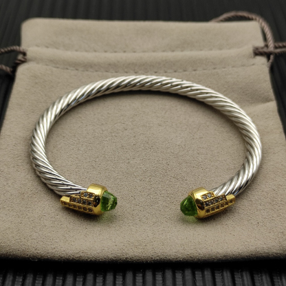 5mm Cable Bracelet with Light Green Topaz & Diamond Accents