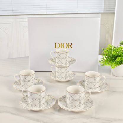 New Arrival 🔥 Dithtor - [White 6 Cups & 6 Saucers with Mesh Pattern]