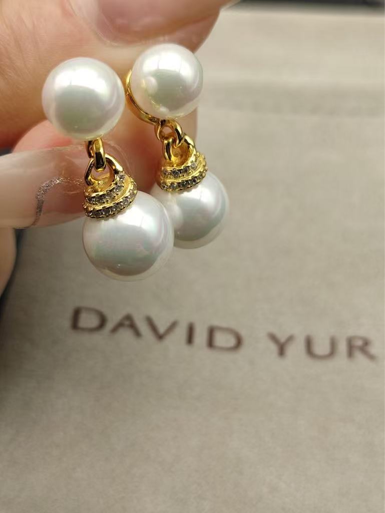 Double Pearl Pave 18K Gold Diamond Earrings