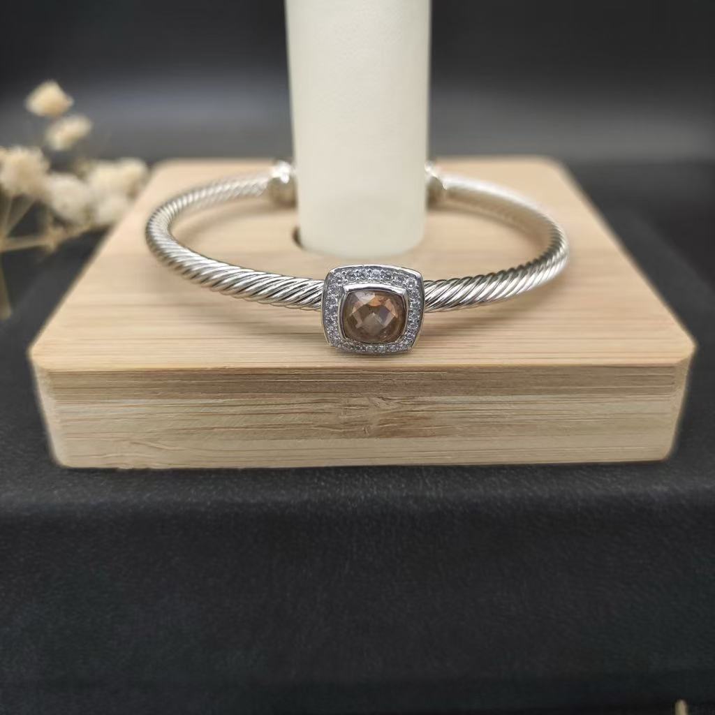 Cable Classics Bracelet, Champagne Diamonds and Bead Detail, Sterling Silver, 3mm