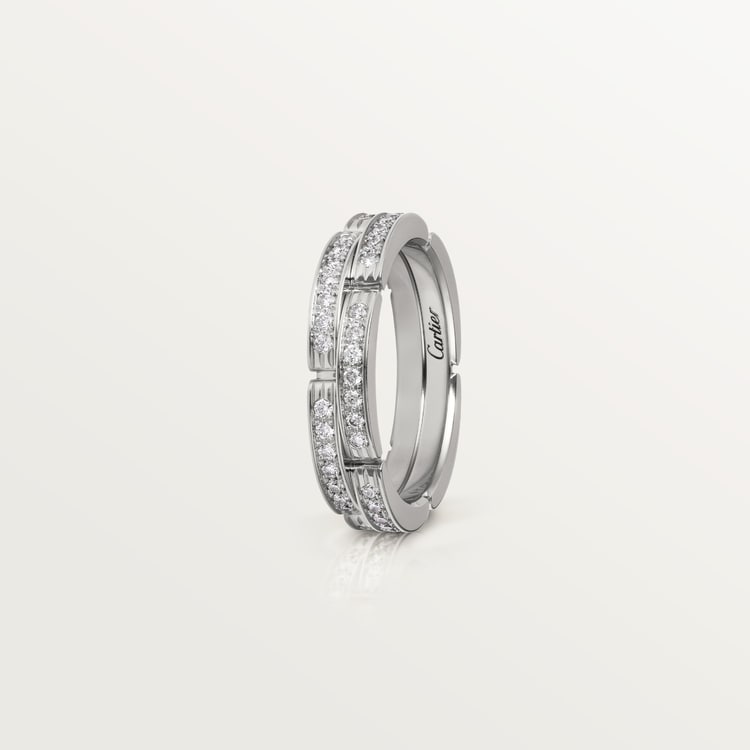MAILLON PANTHÈRE THIN WEDDING BAND, 2 HALF DIAMOND-PAVED ROWS