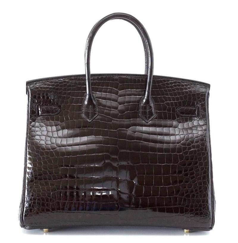 Birkin 35 Black Porosus Crocodile with Gold Hardware