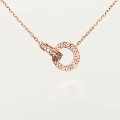 LOVE necklace, paved with diamonds 18K rose gold