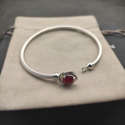 Cable Classics bracelet with rubies and beaded details, sterling silver, 3mm