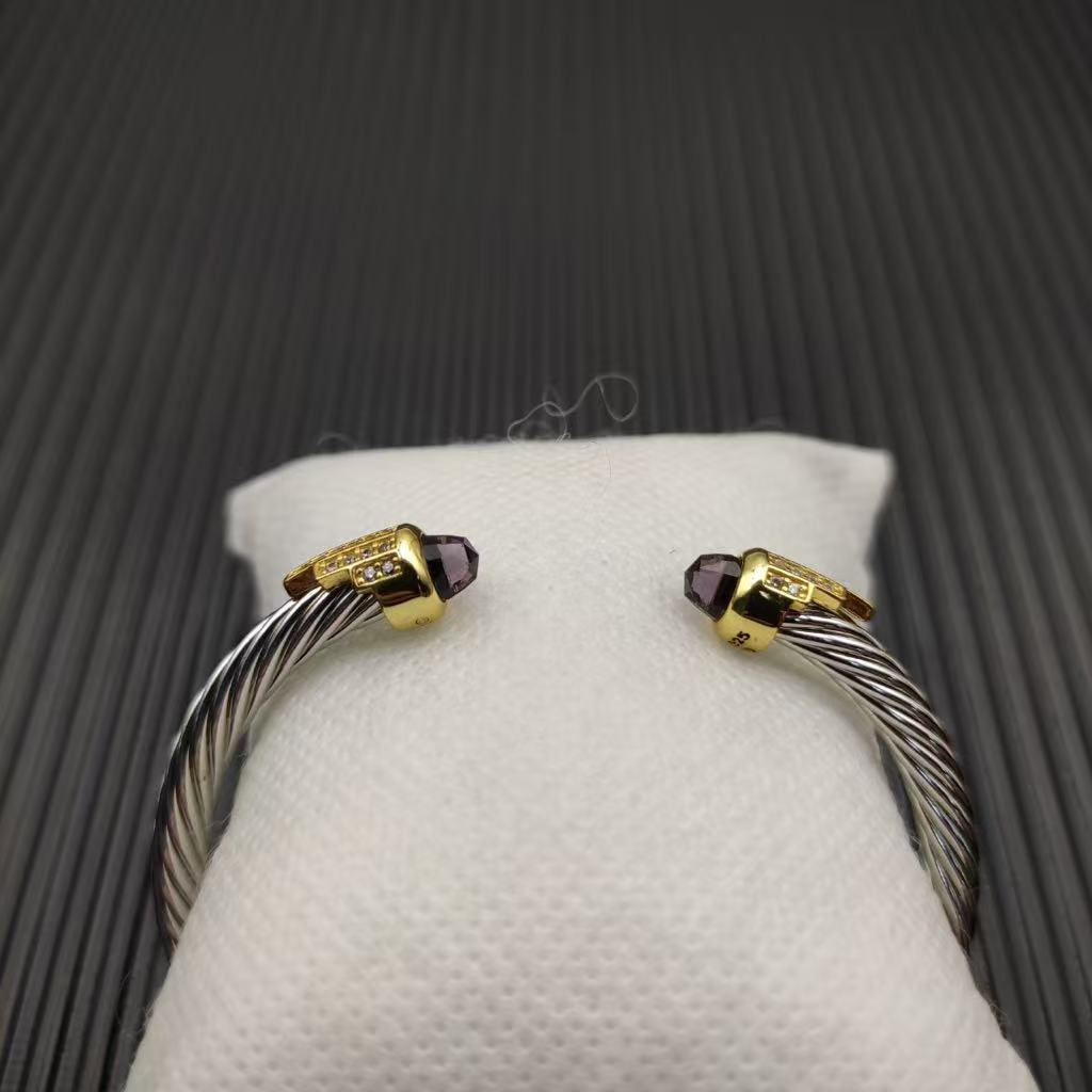 Cable Bracelet with Amethyst & Diamond Accents  5mm