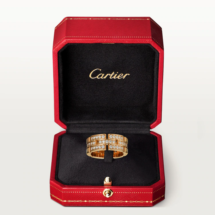 MAILLON PANTHÈRE RING, 3 HALF DIAMOND-PAVED ROWS