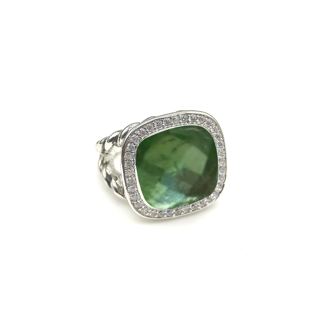 Albion® Ring Sterling Silver with Prasiolite and Diamonds, 14mm
