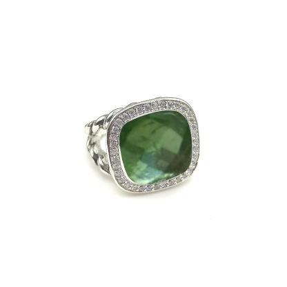 Albion® Ring Sterling Silver with Prasiolite and Diamonds, 14mm