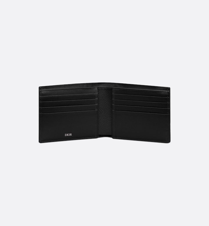 Saddle Bifold Card Holder  Black Grained Calfskin Marquetry and Black Oblique Jacquard