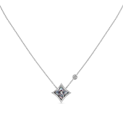 Color Blossom Bb Star Pendant, White Gold, Grey Mother-Of-Pearl And Diamond