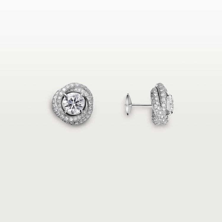 TRINITY RUBAN STUD EARRINGS, 2 BRILLIANT-CUT DIAMONDS, PAVED