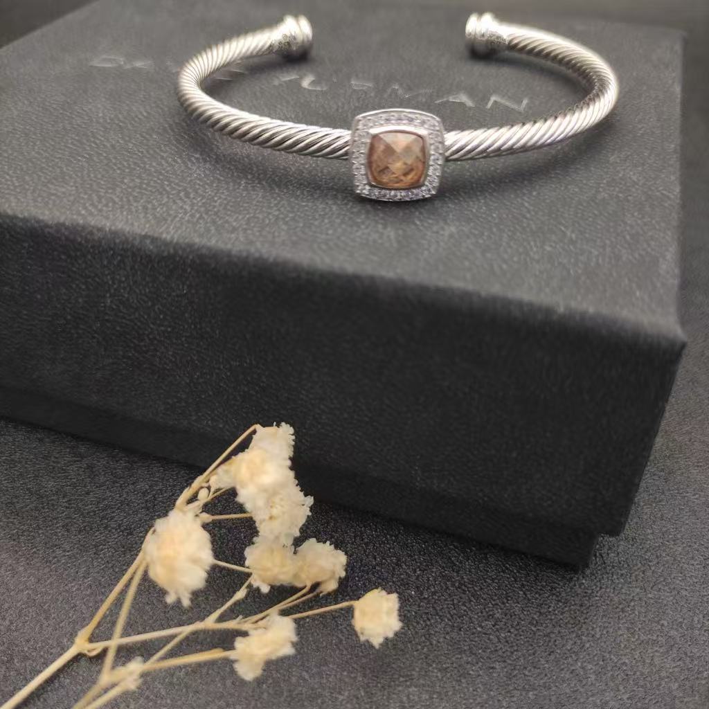 Cable Classics Bracelet, Champagne Diamonds and Bead Detail, Sterling Silver, 3mm