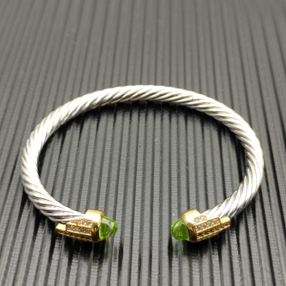 5mm Cable Bracelet with Light Green Topaz & Diamond Accents