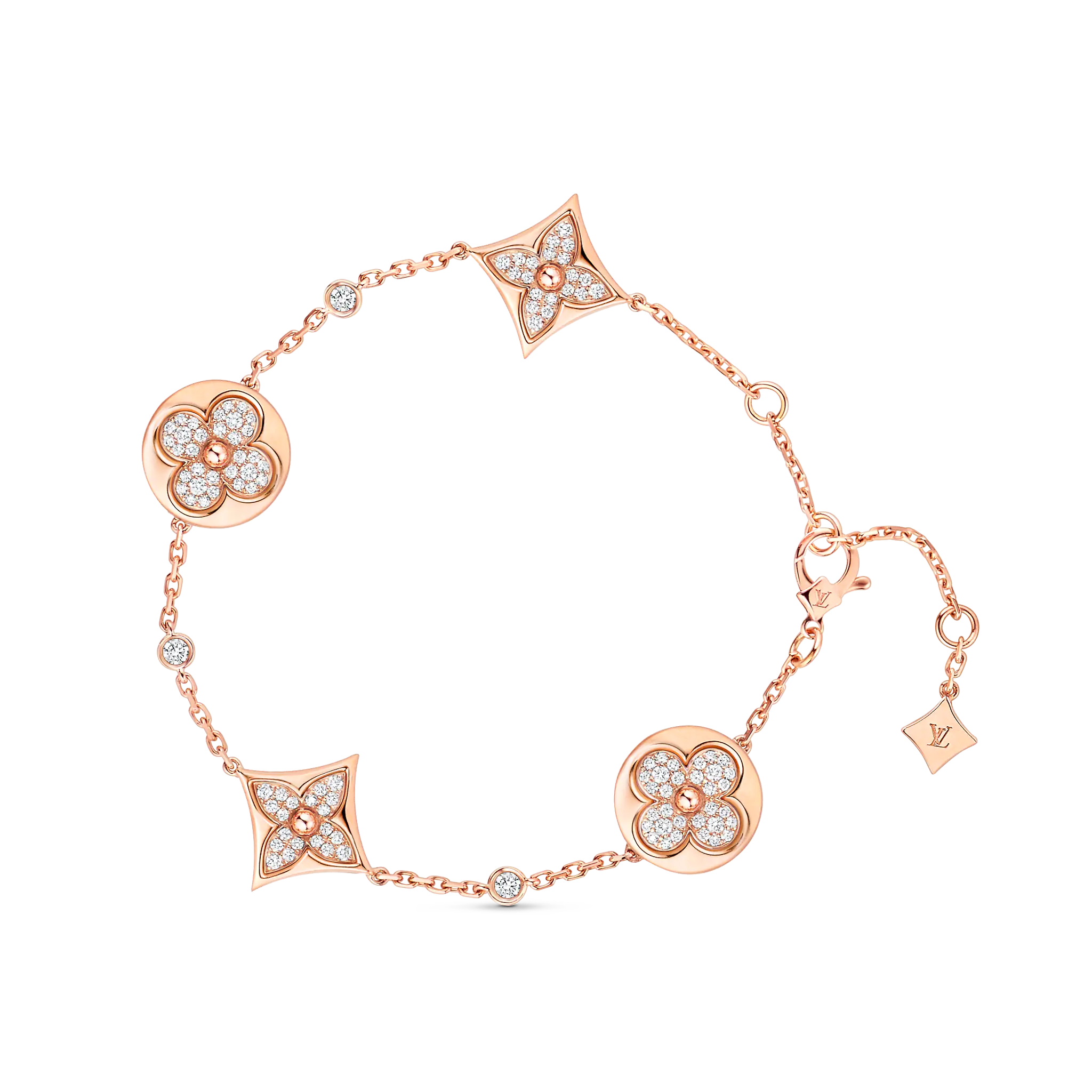 Color Blossom BB Multi-Motifs Bracelet, Pink Gold And Diamonds
