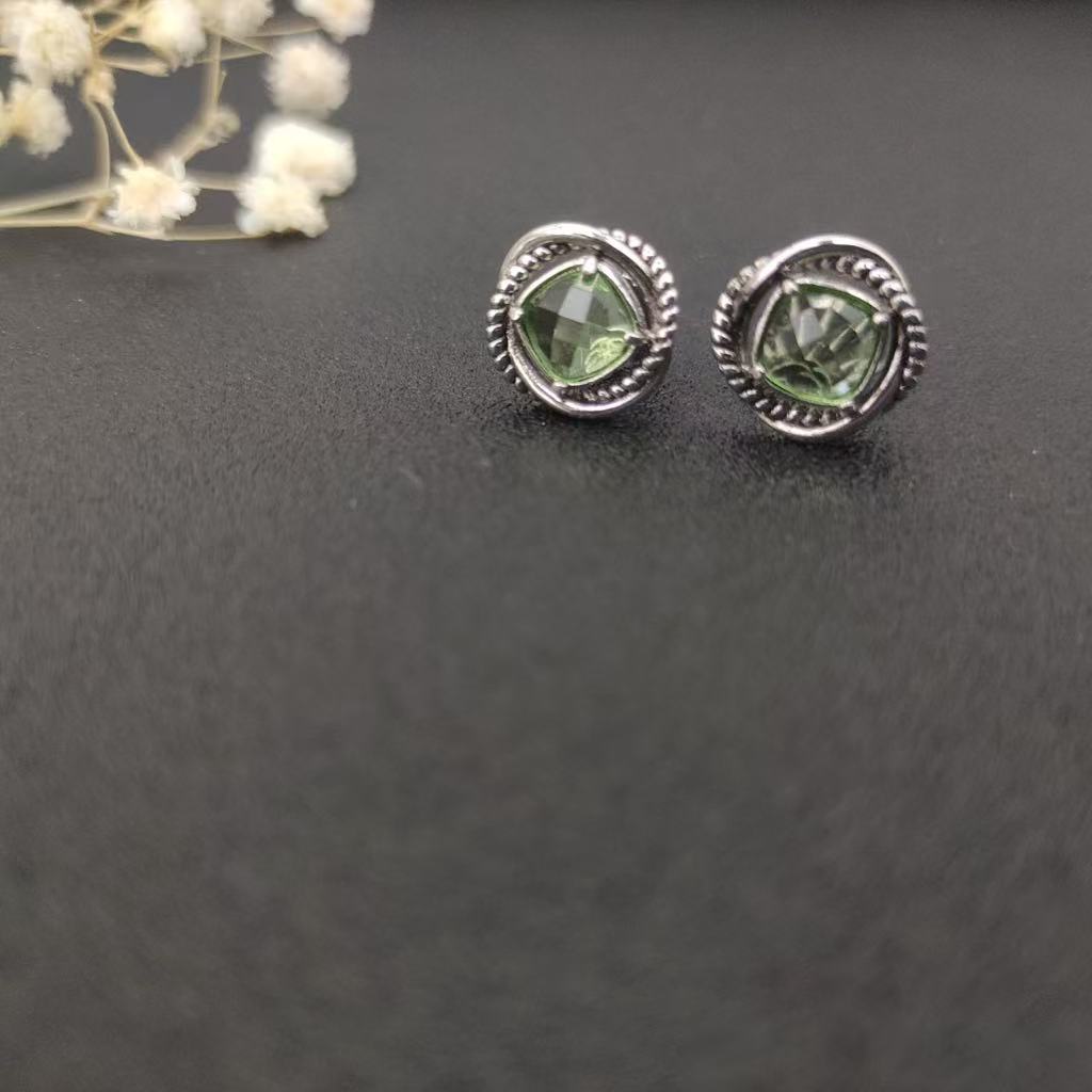 Infinity Stud Earrings Sterling Silver with Peridot, 13mm