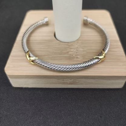 X Classic Cable Station Bracelet Sterling Silver with 18K Yellow Gold, 4mm