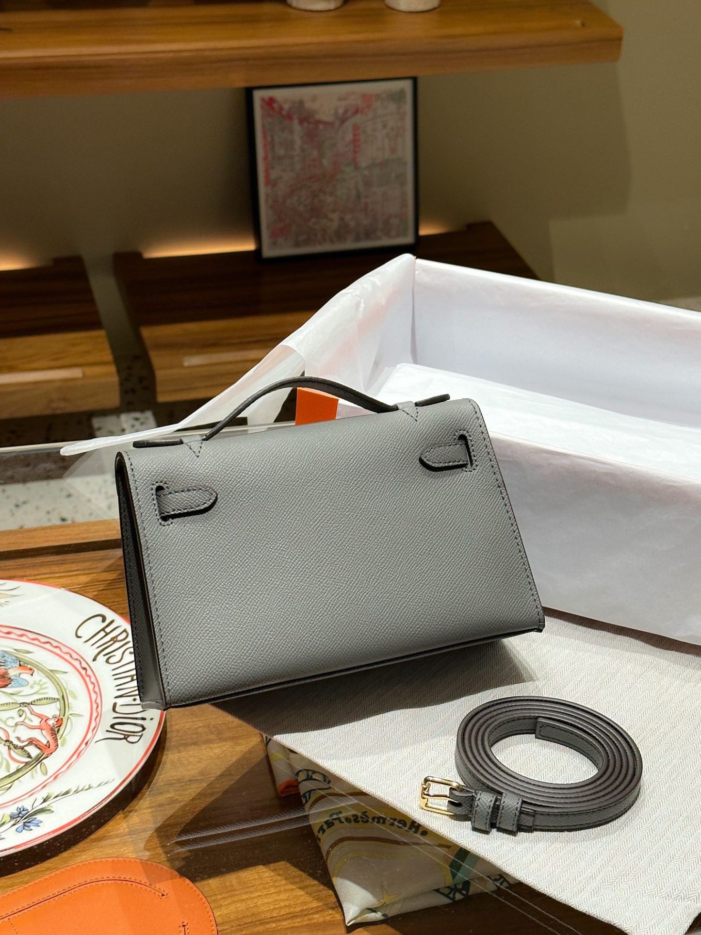 Herthtmes  Epsom Kelly Pochette Clutch