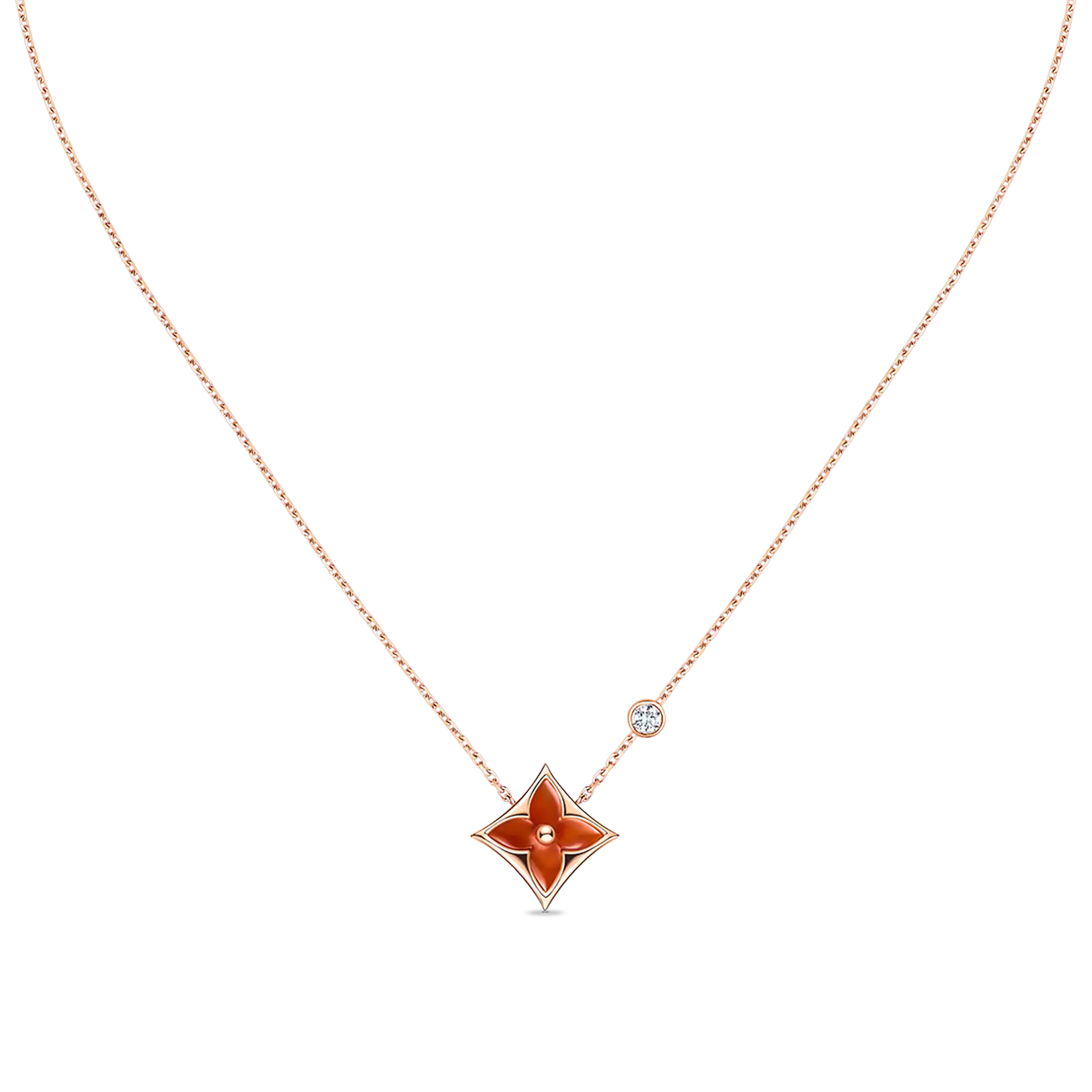 Color Blossom BB Star Pendant, Pink Gold, Cornelian And Diamond
