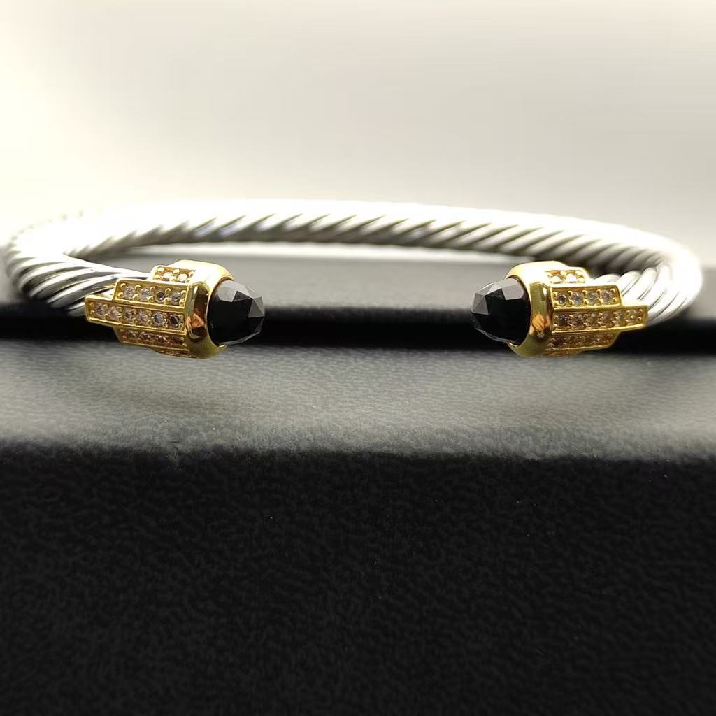 5mm Cable Bracelet with Black Onyx & Diamond Accents