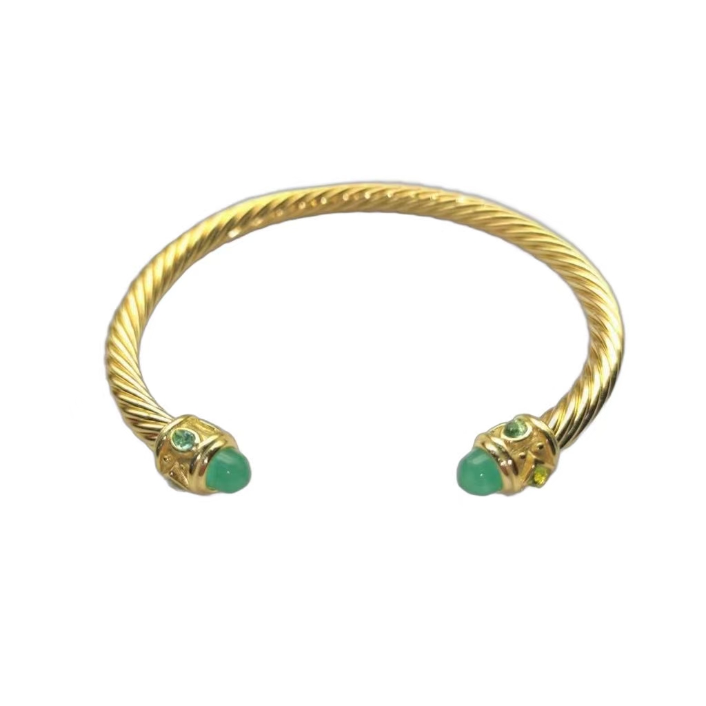 Renaissance® Classic Cable Bracelet Sterling gold with 14K Yellow Gold, green Topaz and Lapis, 5mm