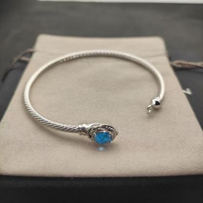 Cable Classics Bracelet,Blue Topaz and Bead Detail, Sterling Silver, 3mm