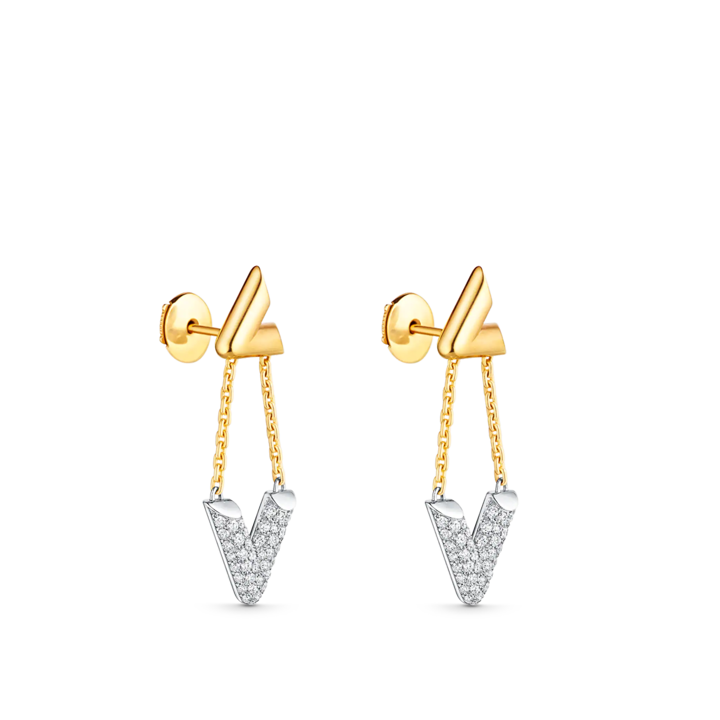 Volt Upside Down Earrings, Yellow Gold, White Gold And Diamonds