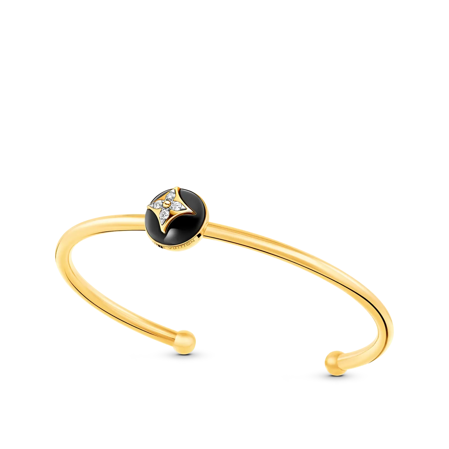 B Blossom Open Bangle, Yellow Gold, White Gold, Onyx And Diamonds