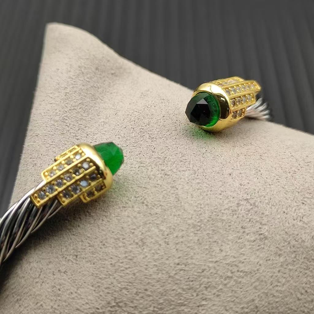 5mm Cable Bracelet with Dark Peridot & Diamond Accents