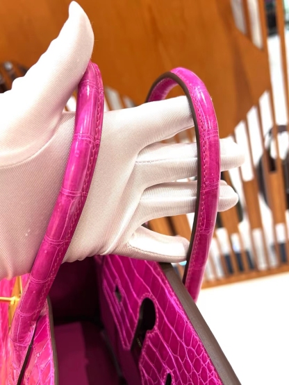 Birkin 5J Fushsia 30CM Full handmade Porosus Gold Hardware